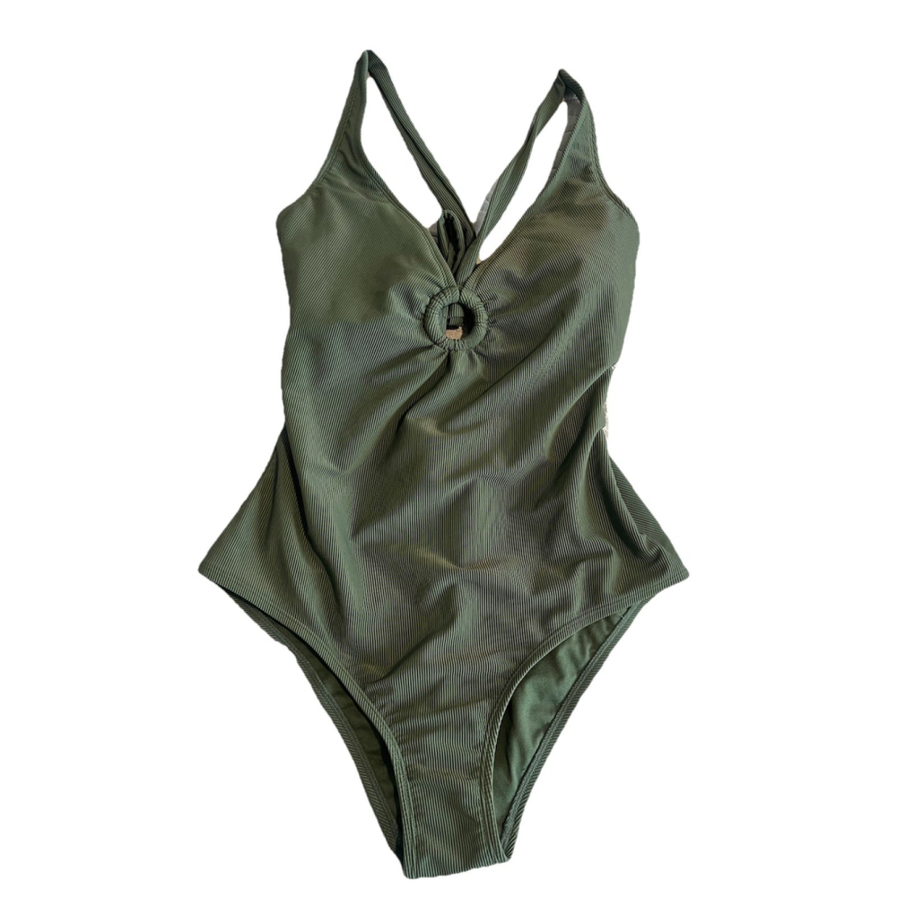Shade & Shore Green Ribbed One Piece Swimsuit Large